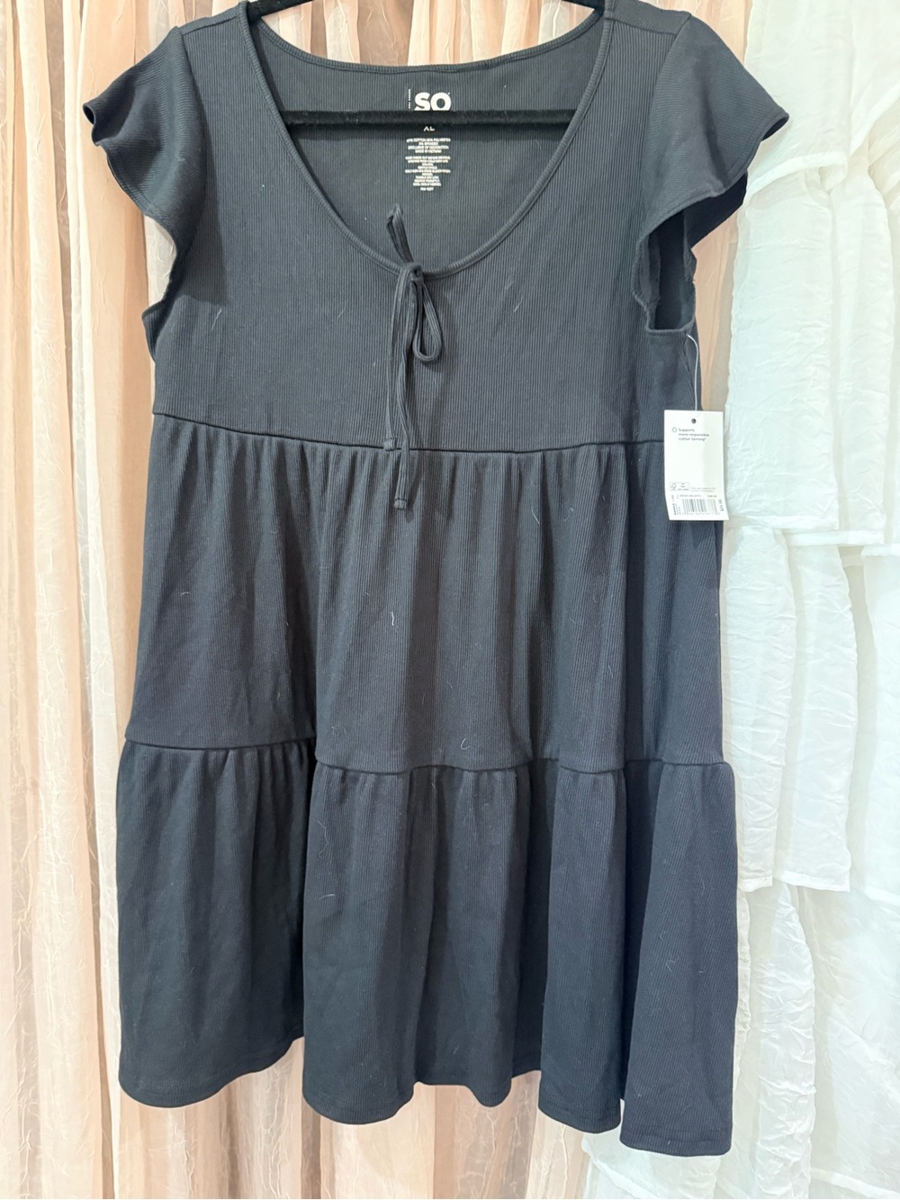 NWT SO Black Tiered Tie-Front Casual Dress